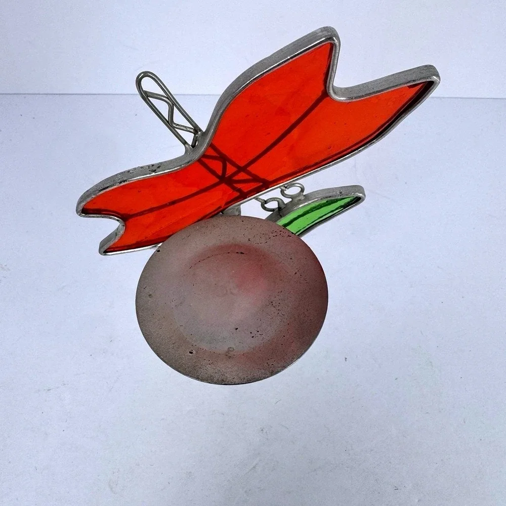Stained Glass Flower Tealight Candle Holder Orange Red Green Suncatcher Decor‎